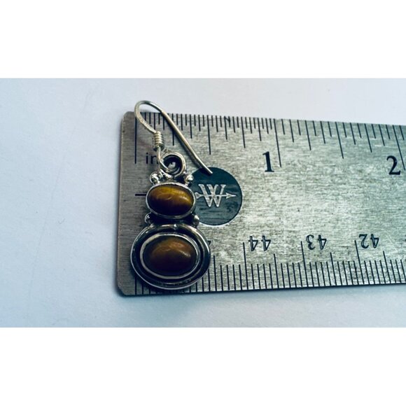 Estate Sterling Silver 925 Tiger Eye Oval Drop Dangle Earrings 5.47g Hook - Picture 9 of 11